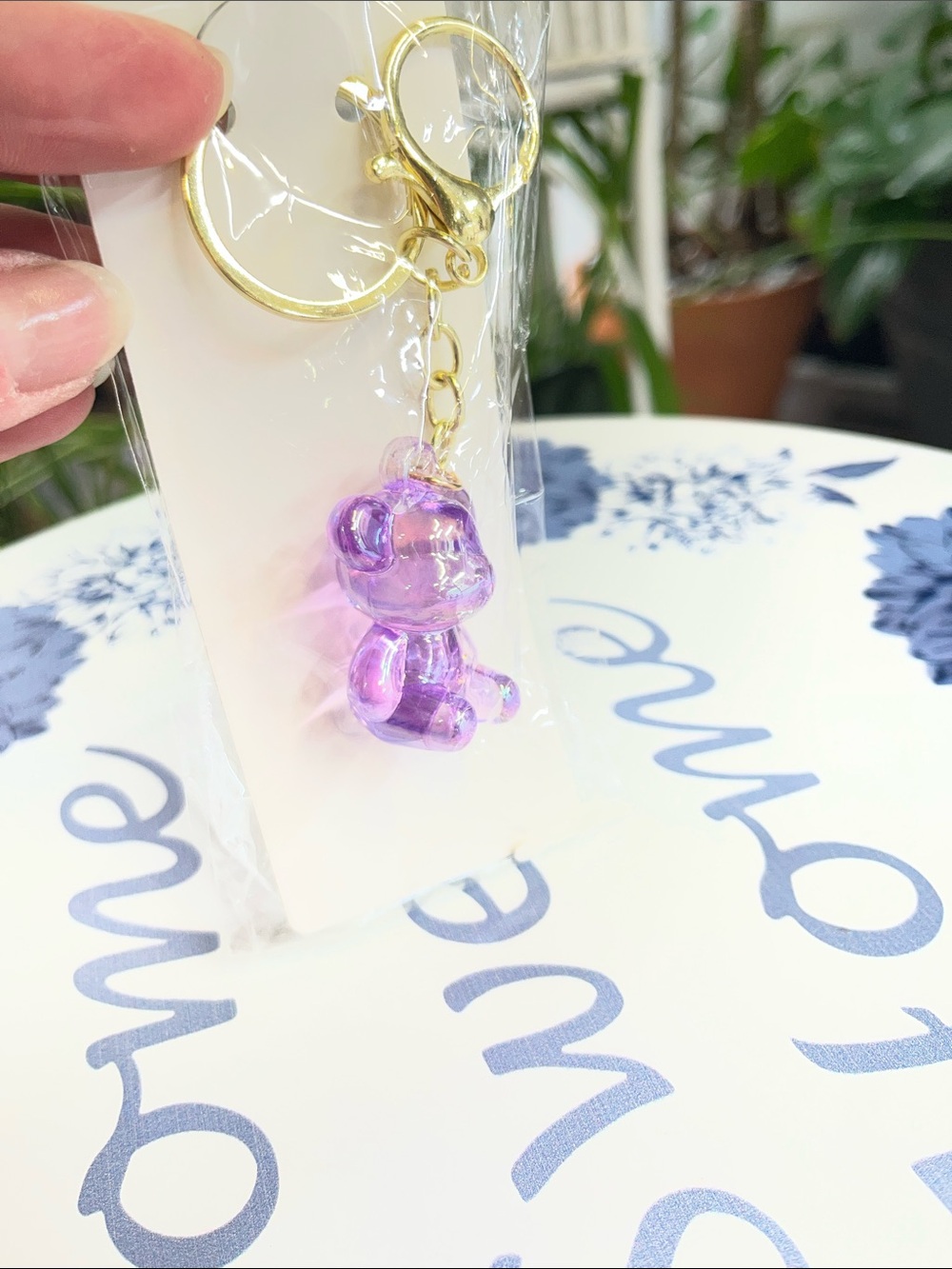 Bear keychain purple
